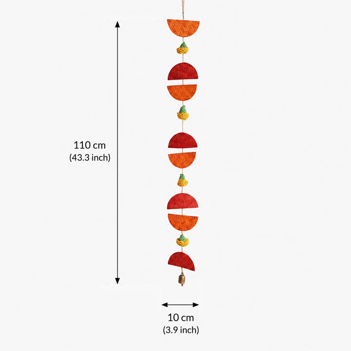 Set of 2 | "Aarunya" Handcrafted Bamboo Sunrise Wall Hanging With Metal Bells For Festive Decor