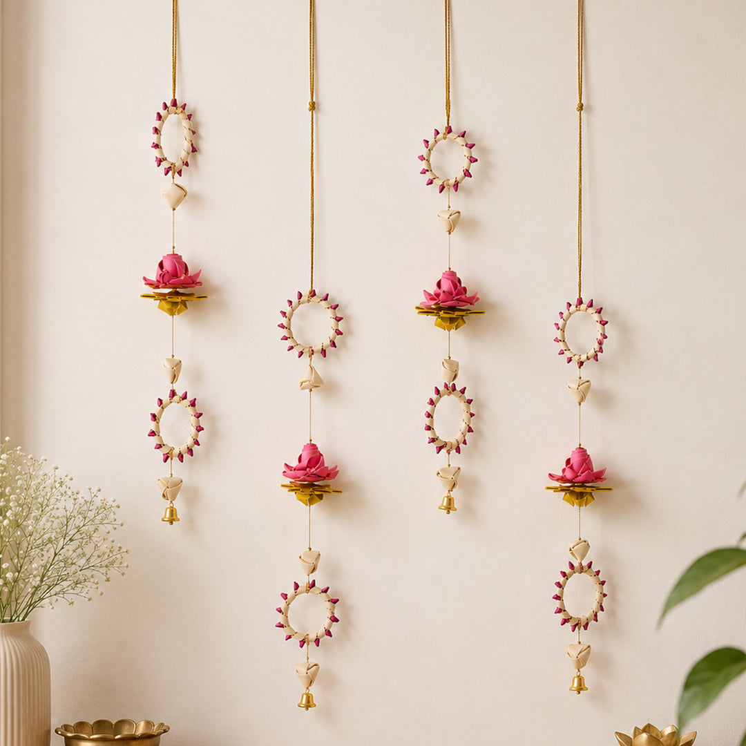 Set of 4 | "Pankhuri" Handcrafted Palm Leaf Lotus Wall Hanging For Festive Decor