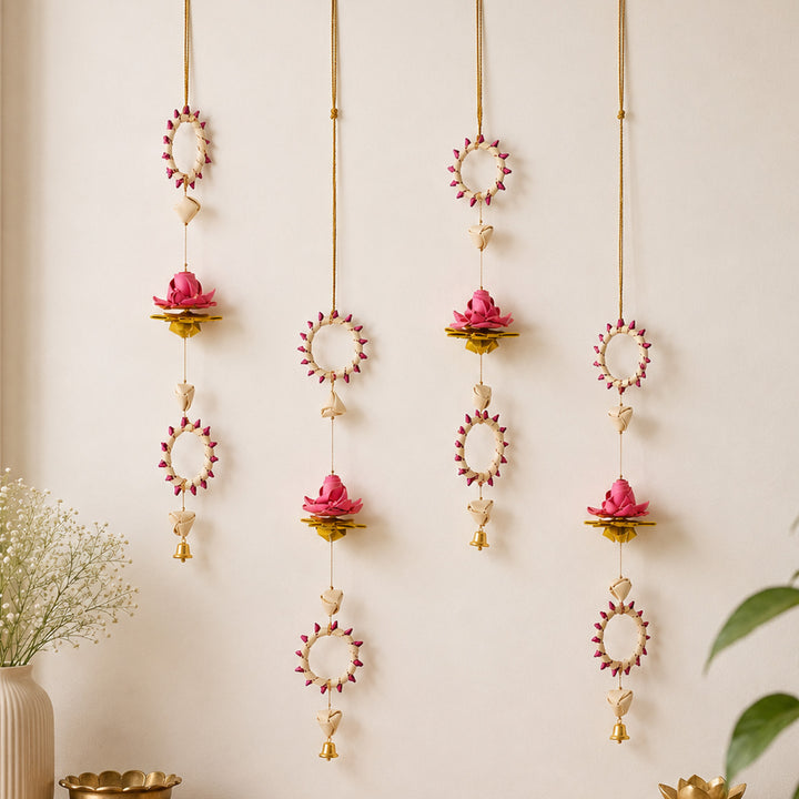 Set of 4 | "Pankhuri" Handcrafted Palm Leaf Lotus Wall Hanging For Festive Decor