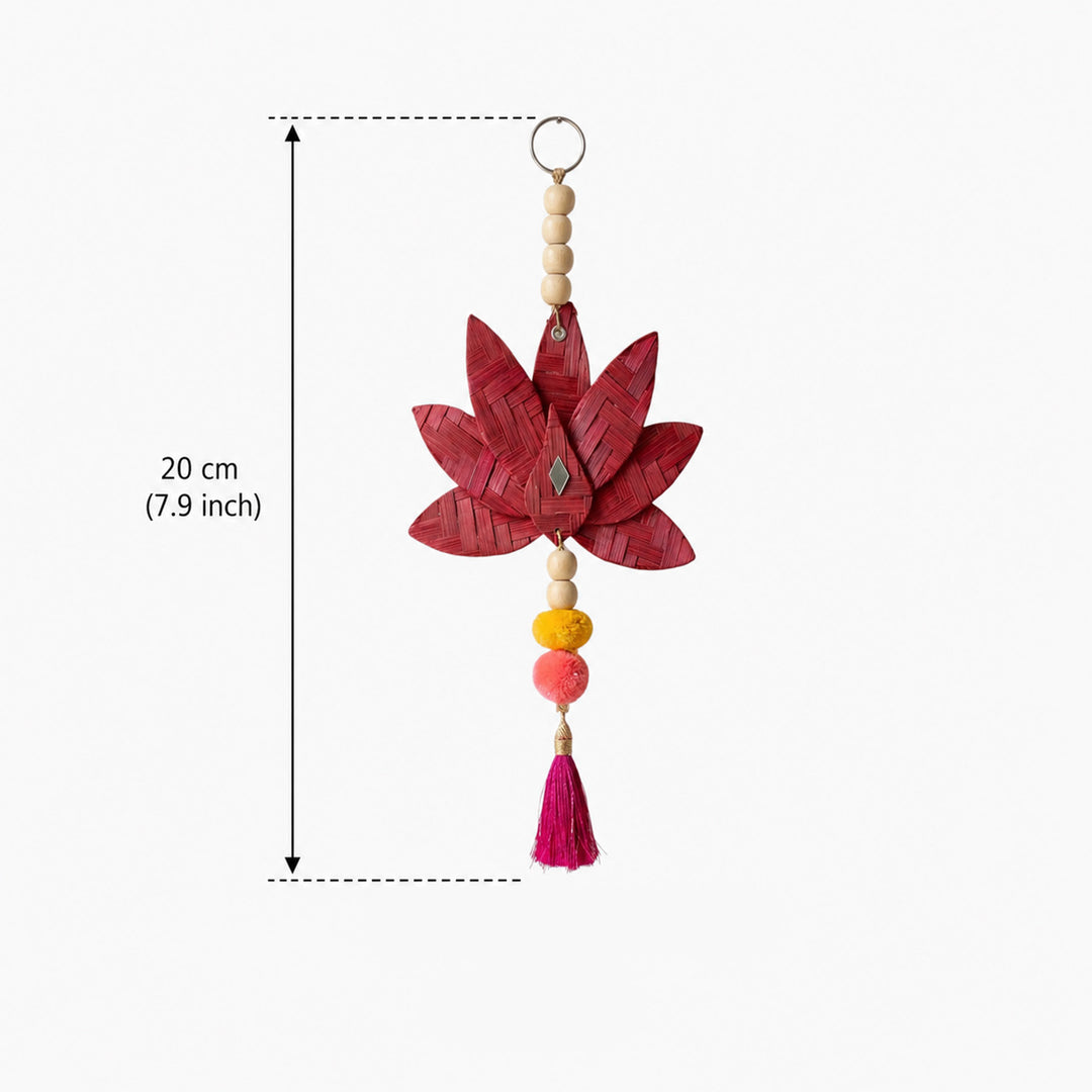 Set of 2 | "Padma" Handcrafted Bamboo Lotus Wall Hanging With Wooden Beads For Festive Decor
