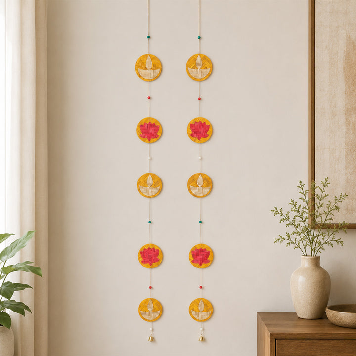 Set of 2 | "Jyoti" Handcrafted Bamboo Diya Wall Hanging For Festive Decor