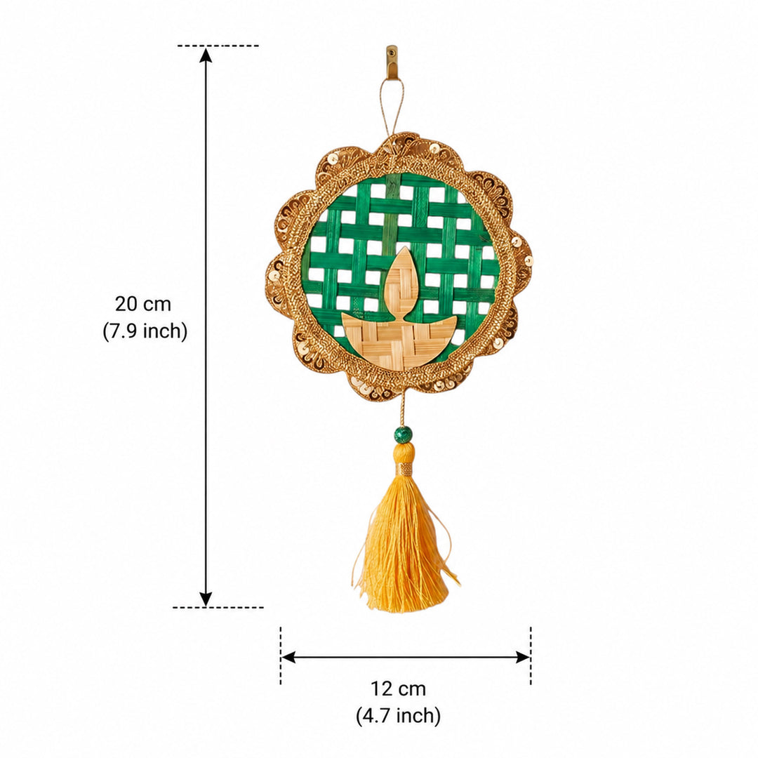 Set of 2 | Deepak Handcrafted Bamboo Diya Wall Hanging For Festive Decor