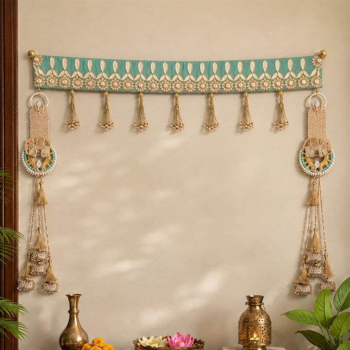 Reversible Gotapatti Silk Toran With Side Hangings For Festive Decor