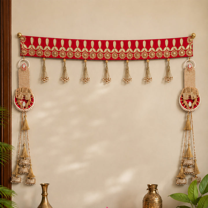 Reversible Gotapatti Silk Toran With Side Hangings For Festive Decor