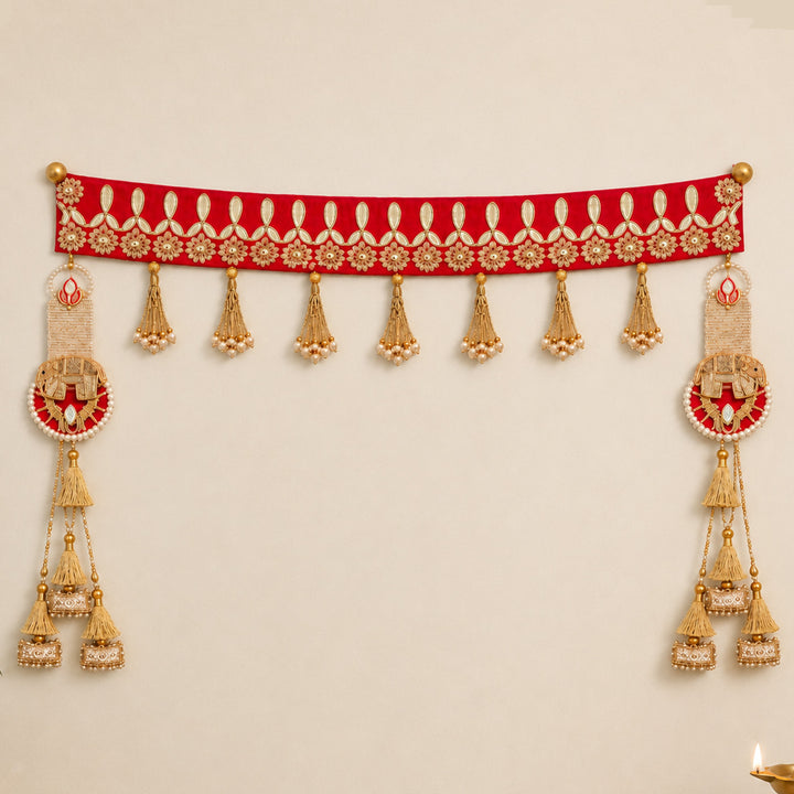 Reversible Gotapatti Silk Toran With Side Hangings For Festive Decor