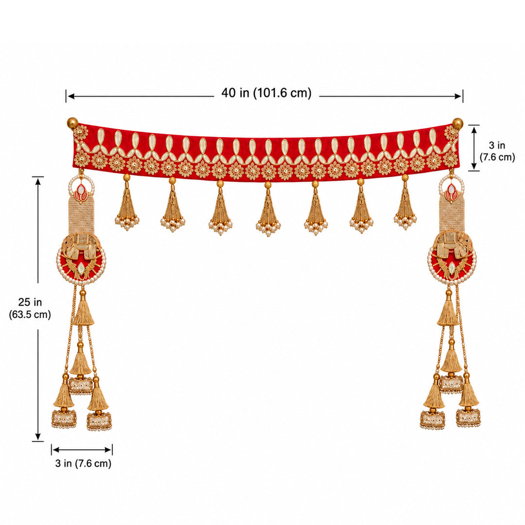 Reversible Gotapatti Silk Toran With Side Hangings For Festive Decor