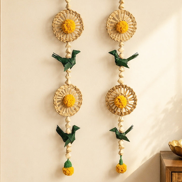 Set of 2 | "Pakshi" Handcrafted Chamba Palm Leaf Bird Wall Hanging For Festive Decor