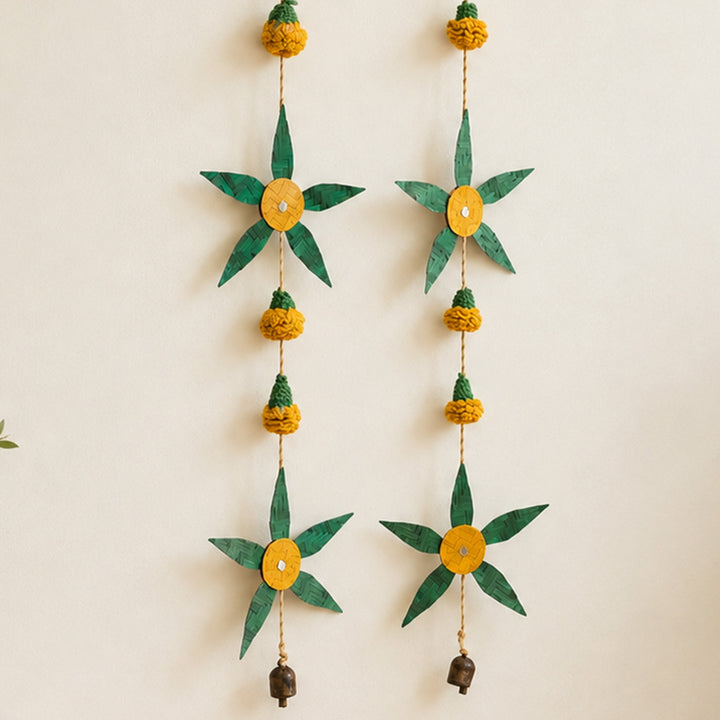 Set of 2 | "Aam Patta" Handcrafted Mango Leaf Bamboo Wall Hanging with Crochet Detailing For Festive Decor