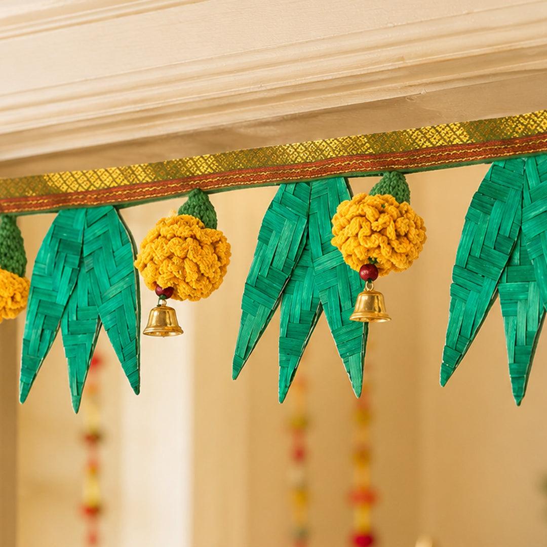 "Utsav" Handcrafted Mango Leaf Bamboo Toran for Diwali Decor
