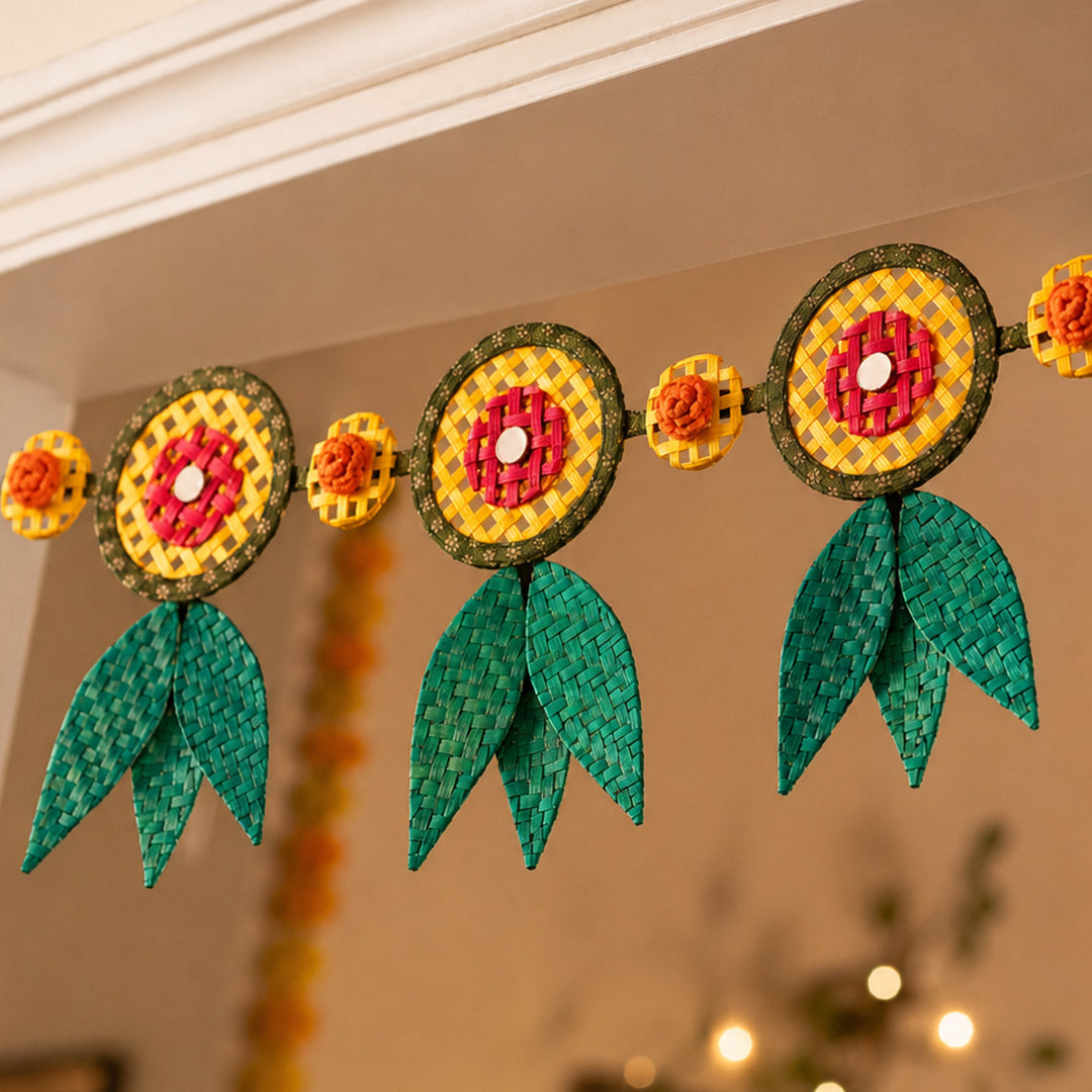 "Shubh" Handcrafted Mango Leaf Bamboo Toran For Festive Decor