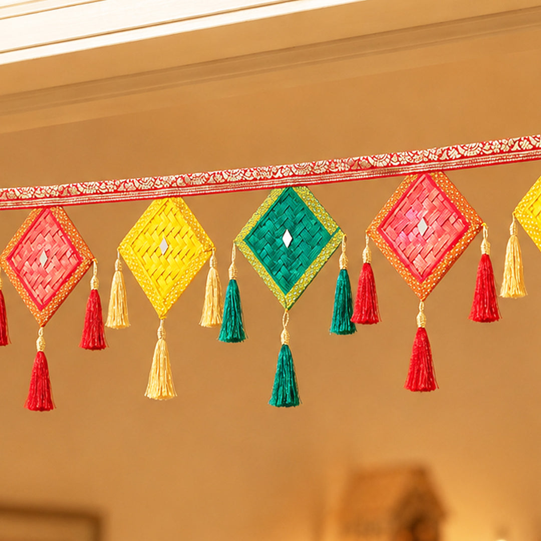 Patang Handcrafted Kite Bamboo Toran With Tassels For Festive Decor