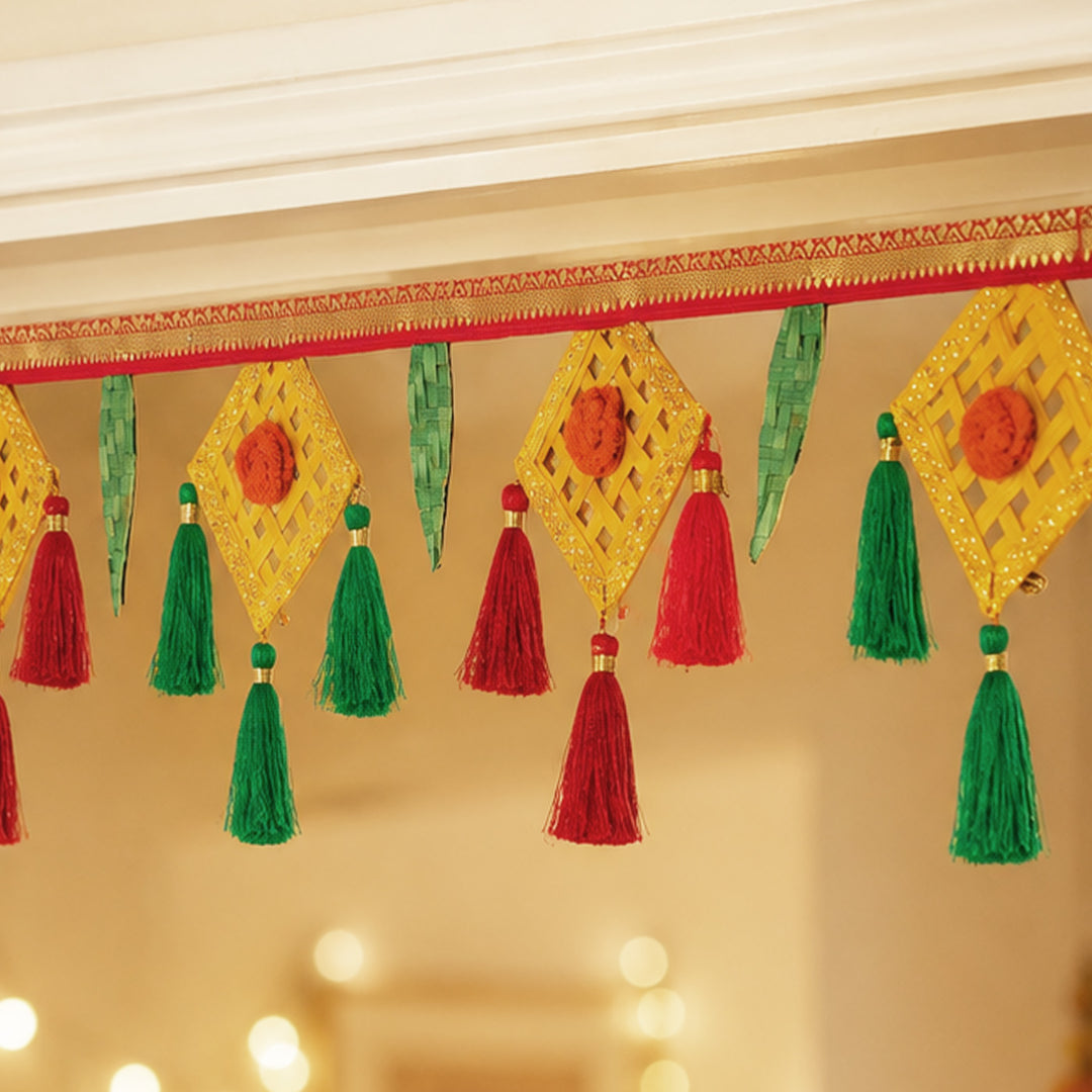 Suvarna Handcrafted Bamboo Toran With Colourful Accents For Festive Decor