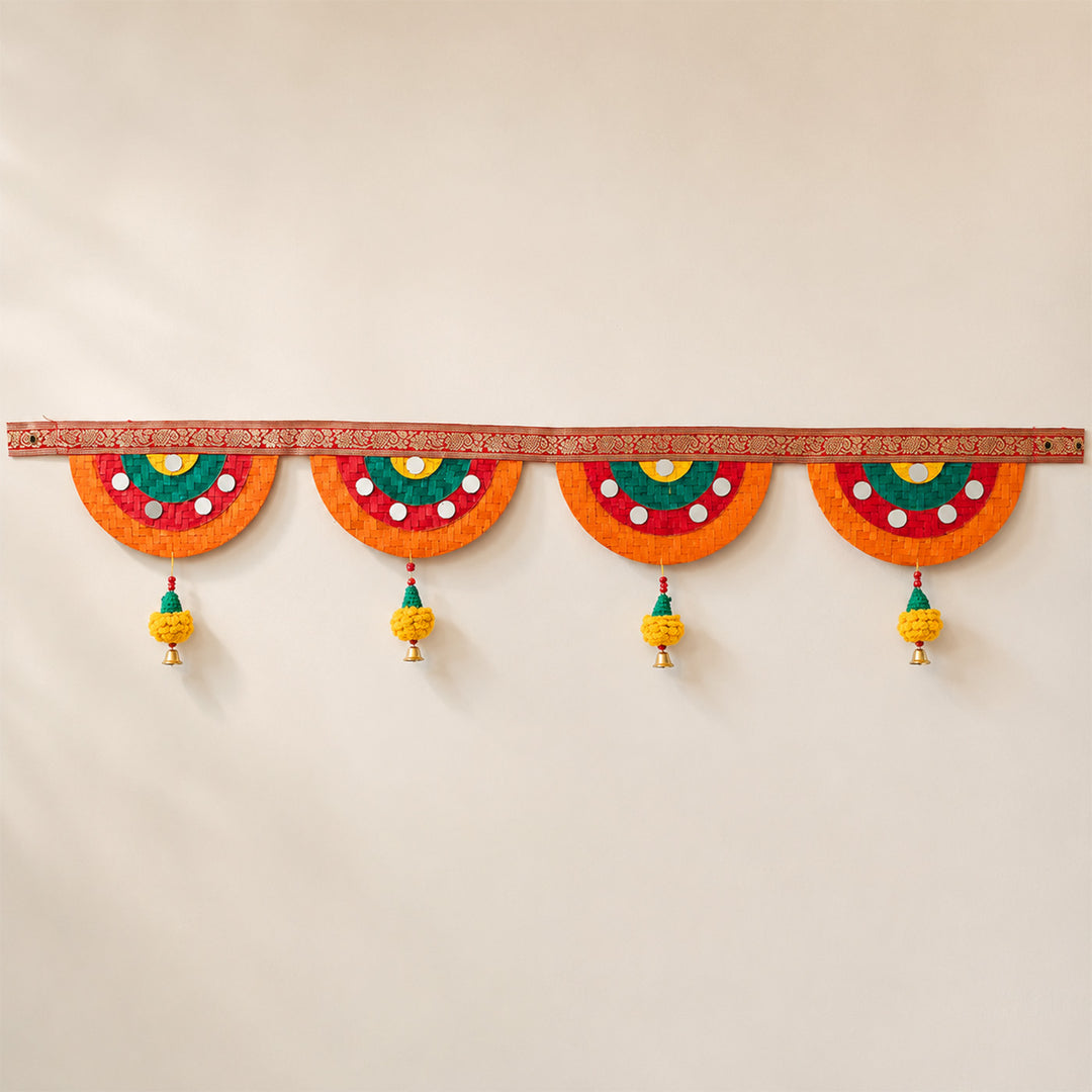 Satrangi Handcrafted Marigold Bamboo Toran With Crochet Detailing For Festive Decor