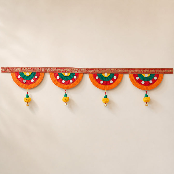 Satrangi Handcrafted Marigold Bamboo Toran With Crochet Detailing For Festive Decor