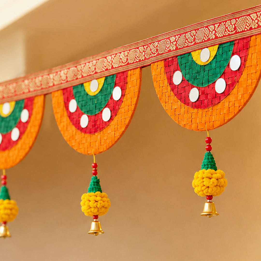 Satrangi Handcrafted Marigold Bamboo Toran With Crochet Detailing For Festive Decor