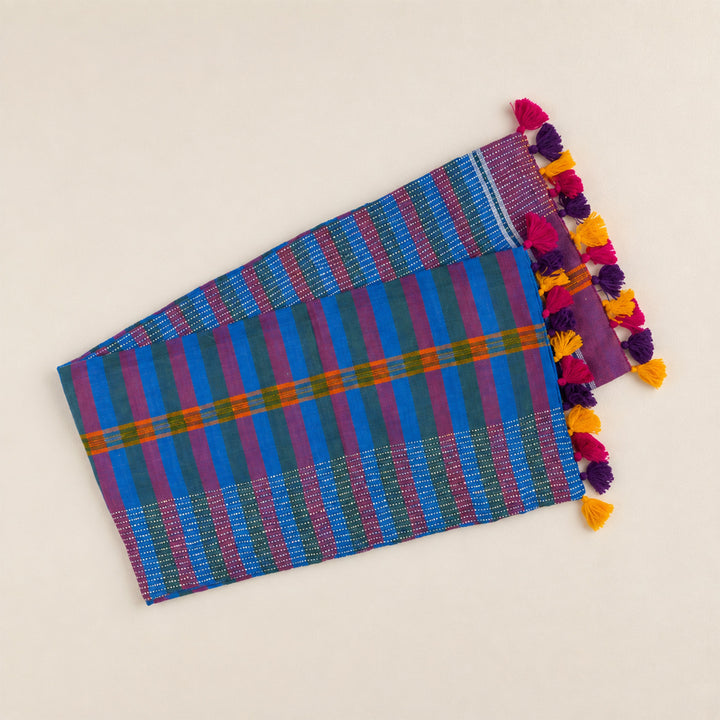 Hand Embroidered Cotton Gamcha Multicolour Table Runner For Festive Dining