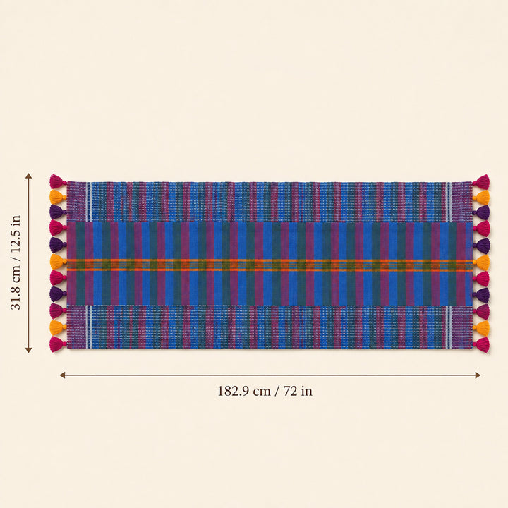 Hand Embroidered Cotton Gamcha Multicolour Table Runner For Festive Dining