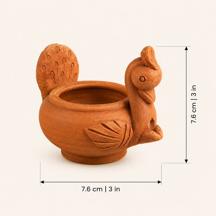 Set Of 4 | Handmade Peacock Terracotta Diya For Festive Decor
