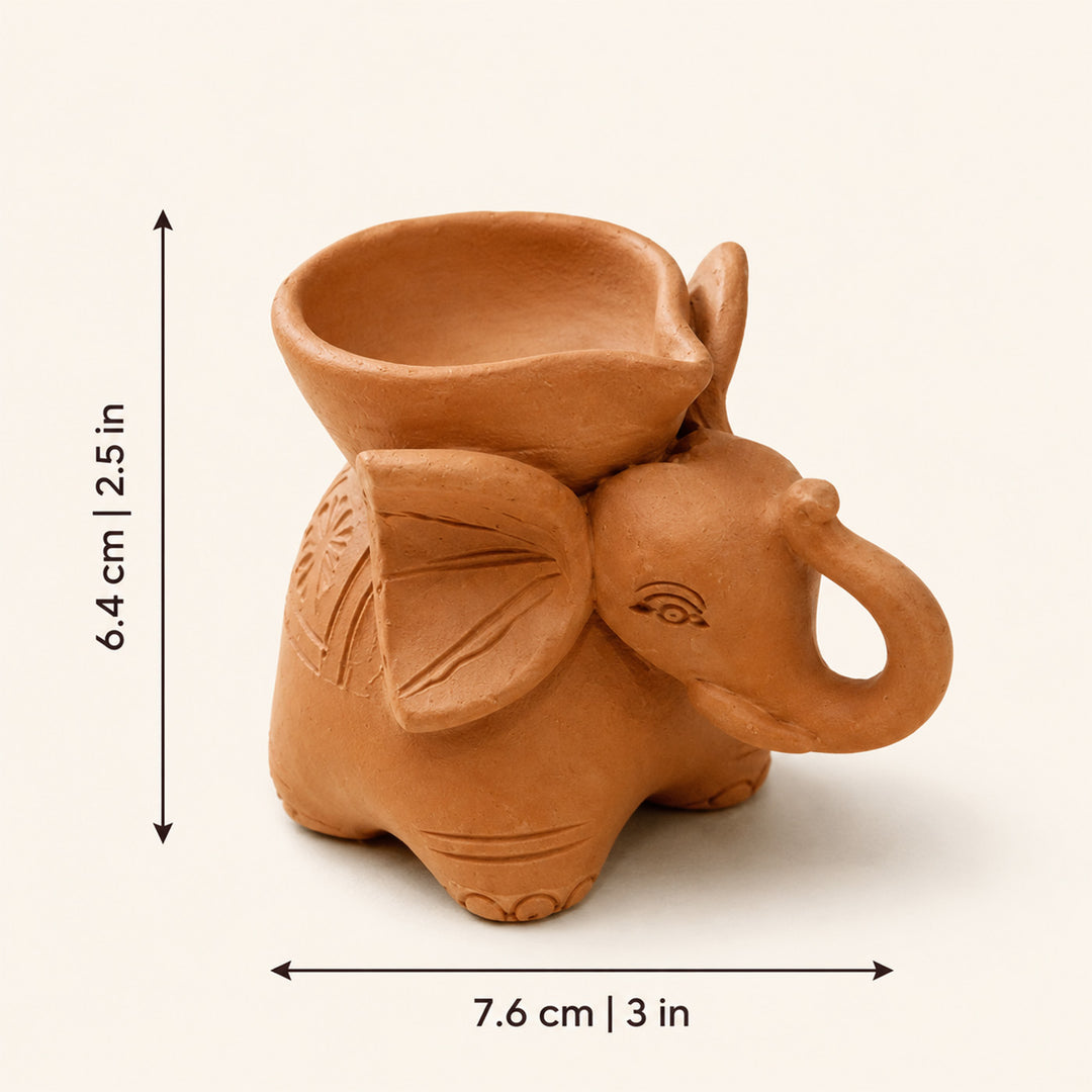 Set Of 4 | Handmade Elephant Terracotta Diya For Festive Decor