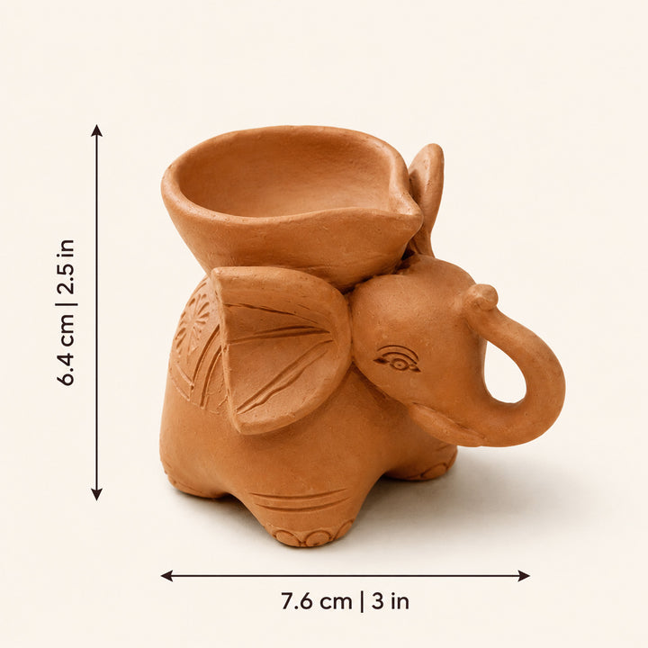 Set Of 4 | Handmade Elephant Terracotta Diya For Festive Decor