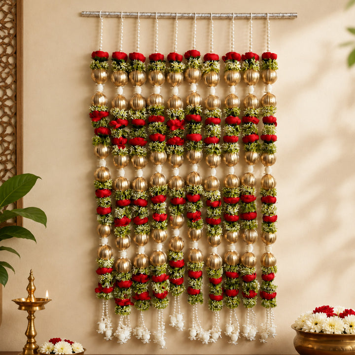 Set of 10 | Floral Latkan Backdrop Hanging With Golden Accents For Festive Decor