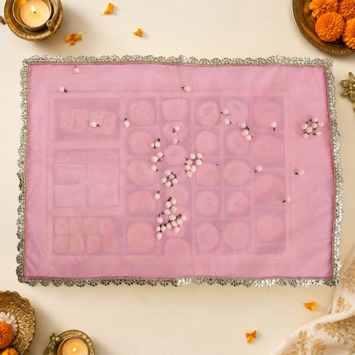 Traditional Shola Work Sheer Thali/Tray Cover For Festive Decor