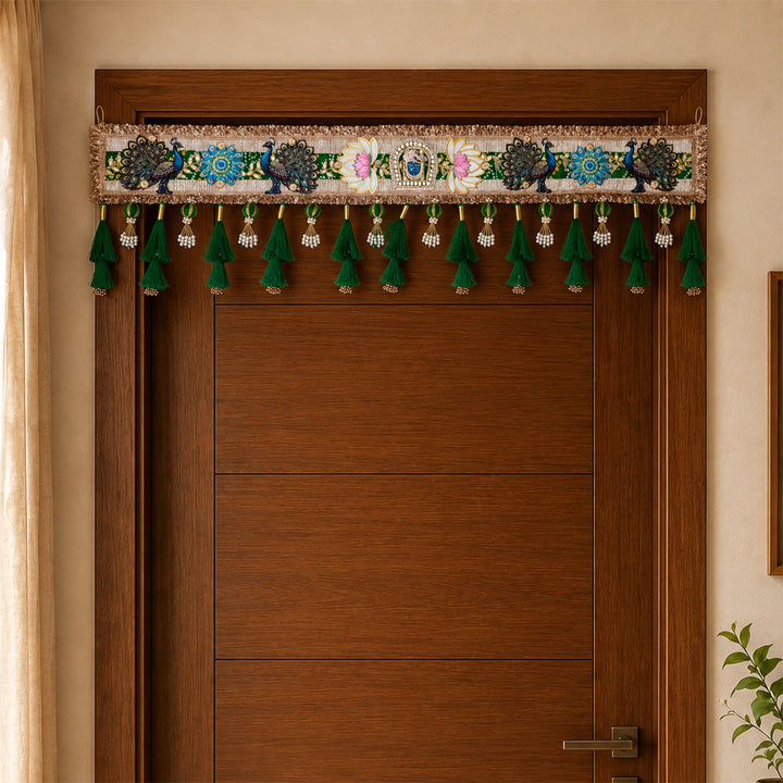 Shreenathji Pichwai Pichwai-Style Toran with Jute, Fabric And Pearl Detailing For Festive Decor