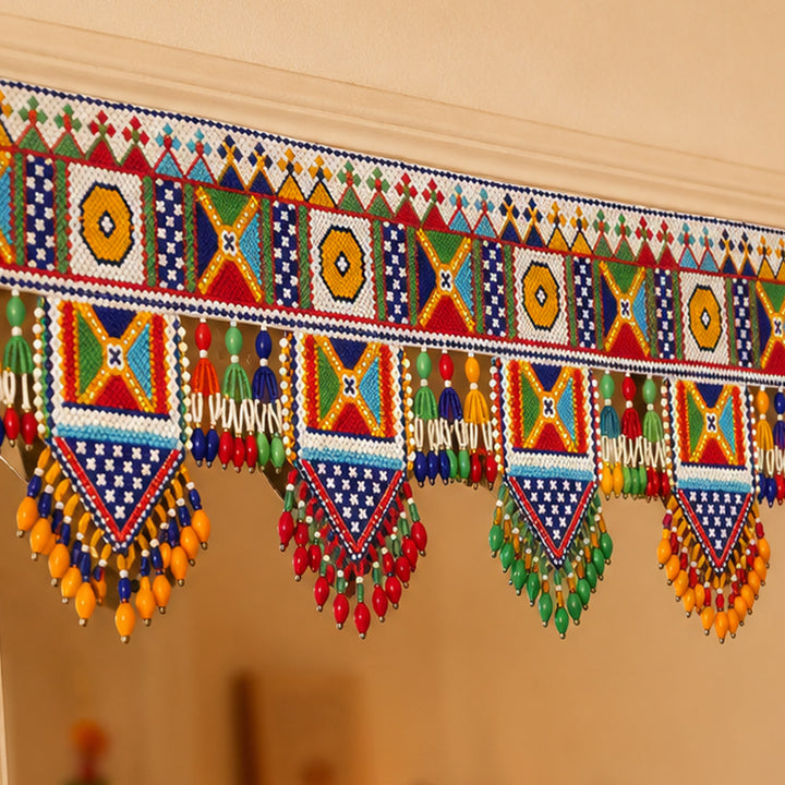 Intricate Moti Beadwork Multicolour Fabric Toran For Festive Decor