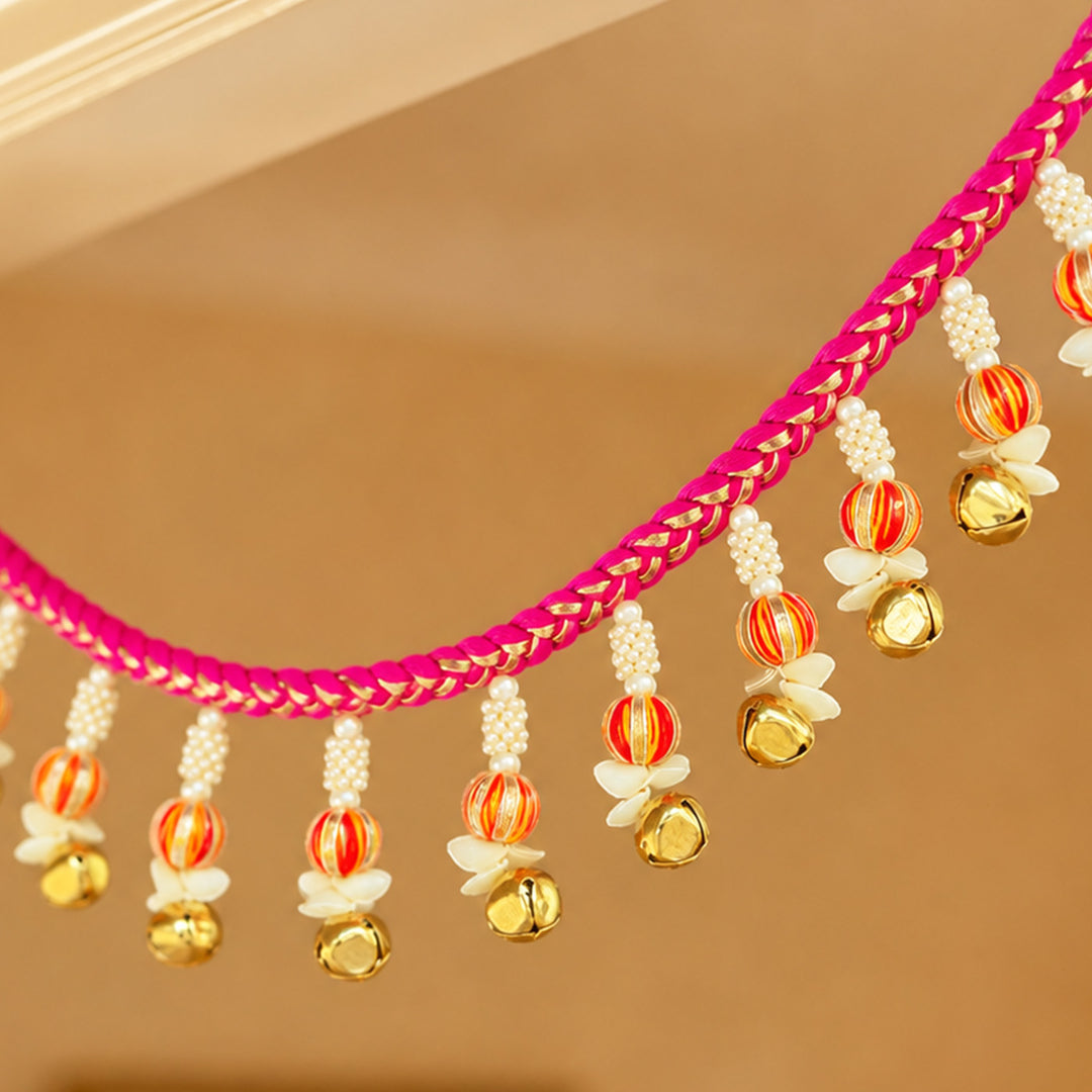Handmade Mouli Thread & Wool Toran With Ghunghroo Bell Tassels For Festive Decor