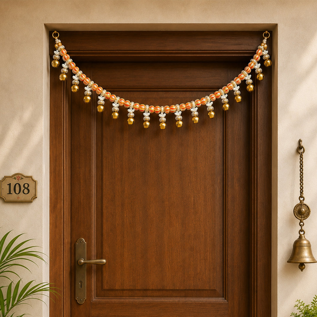 Mouli Thread & Wool Toran With Ghunghroo Bell Detailing For Festive Decor
