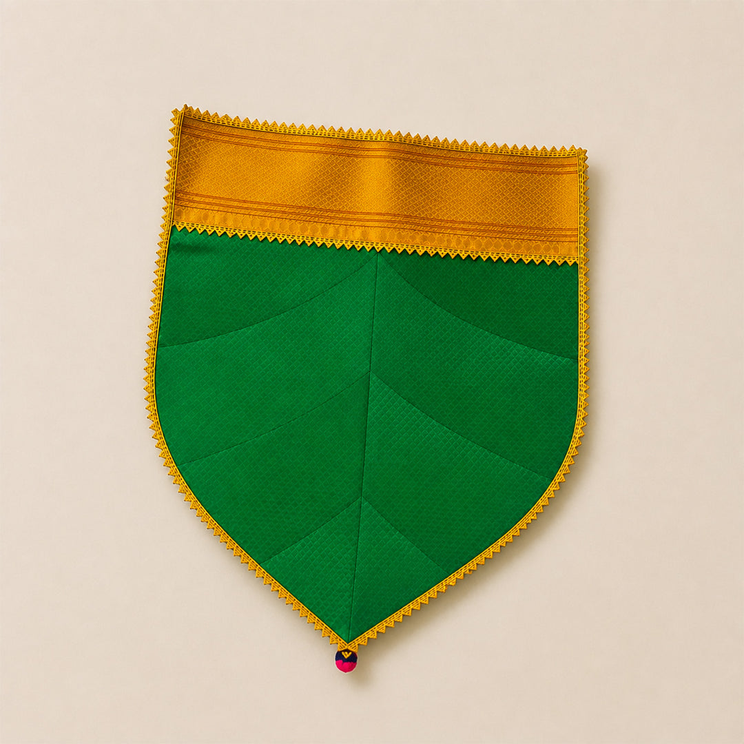 Silk Satin Naivedya Paan With Border Detail | Festive Prasad/Tray Cover
