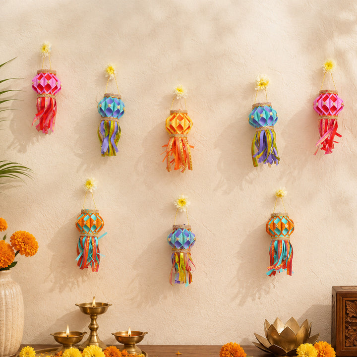 8 pc | Mini Handmade Decorative Akash Kandil/Lantern Hangings Gift Set