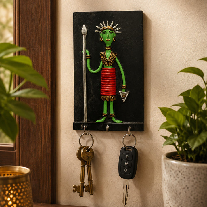 Hand-Painted Paper Mache Colorful Clay Key Holder With 3 Hooks