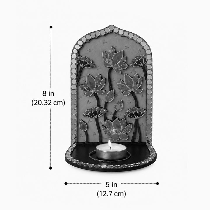 Set of 2 | Floral Motif MDF Jharokha Wall Hanging Tealight Holders For Festive Decor