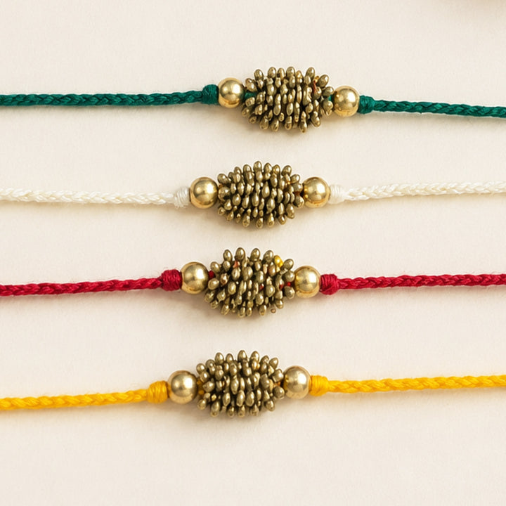 Beaded Zarna Brass Beads Festive Rakhi With Roli Chawal For Brother | Set of 4