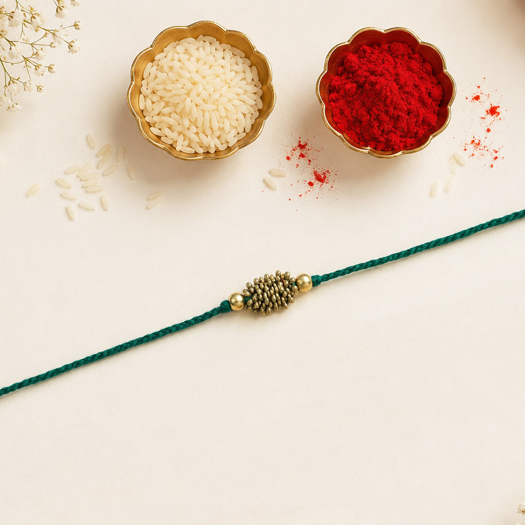 Beaded Zarna Brass Beads Festive Rakhi With Roli Chawal For Brother