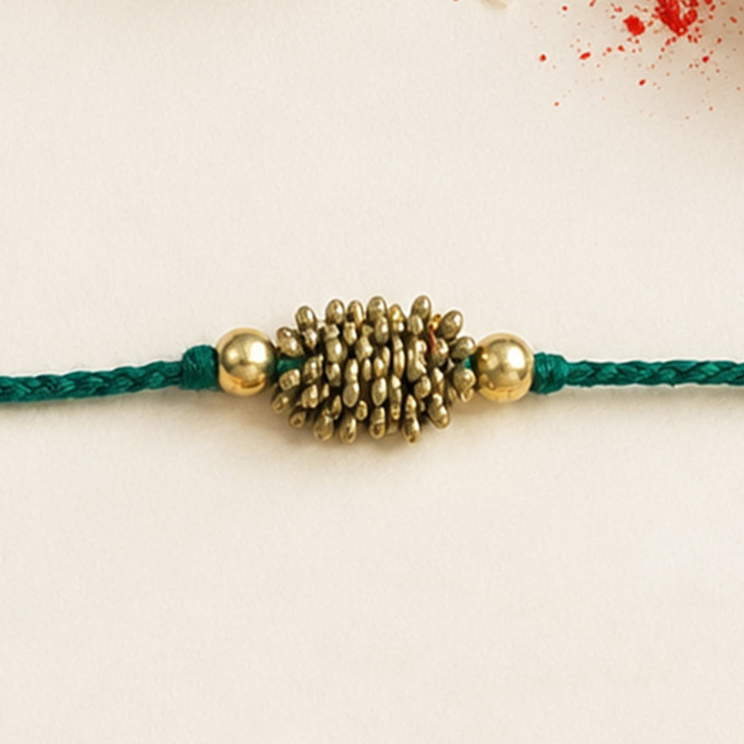 Beaded Zarna Brass Beads Festive Rakhi With Roli Chawal For Brother