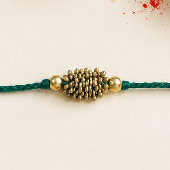 Beaded Zarna Brass Beads Festive Rakhi With Roli Chawal For Brother