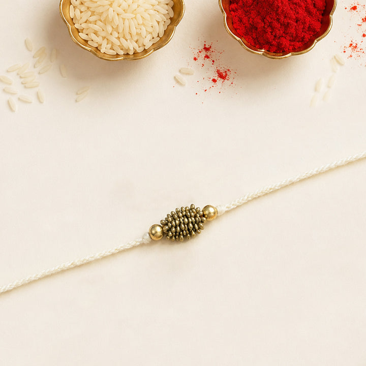 Beaded Zarna Brass Beads Festive Rakhi With Roli Chawal For Brother