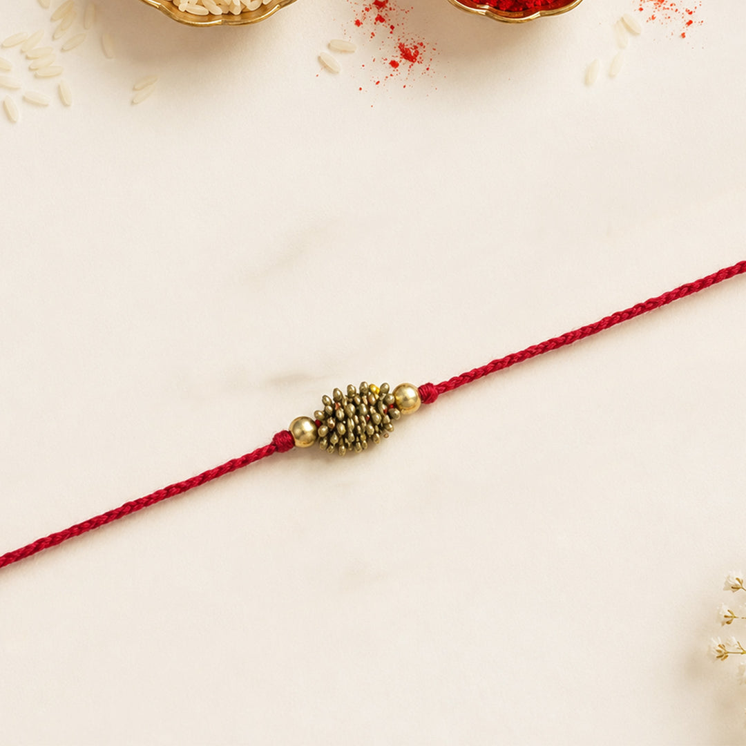 Beaded Zarna Brass Beads Festive Rakhi With Roli Chawal For Brother