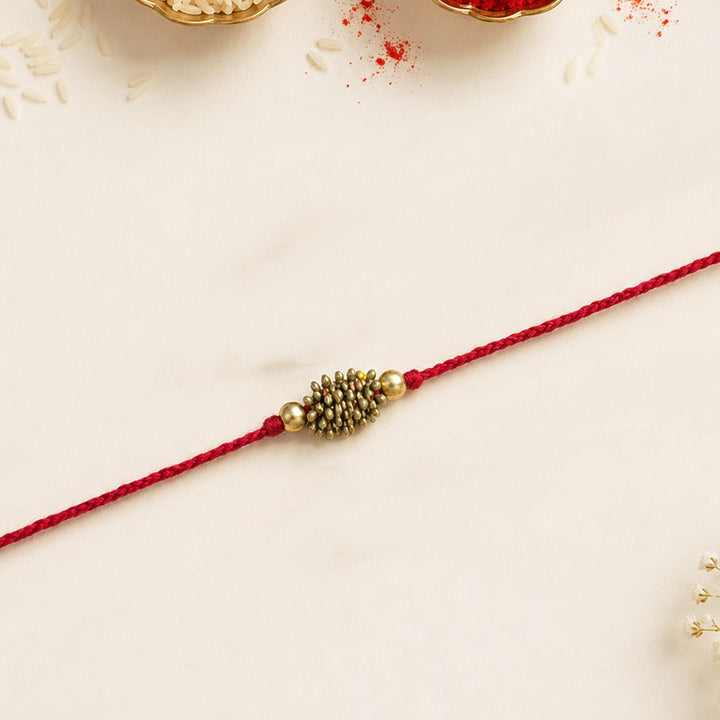 Beaded Zarna Brass Beads Festive Rakhi With Roli Chawal For Brother