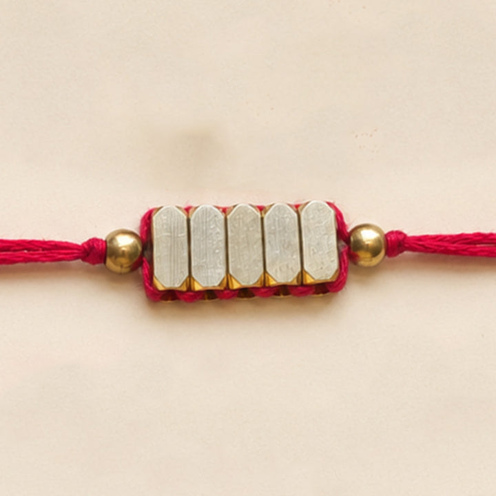 Beaded Rectangle Brass Beads Festive Rakhi With Roli Chawal For Brother