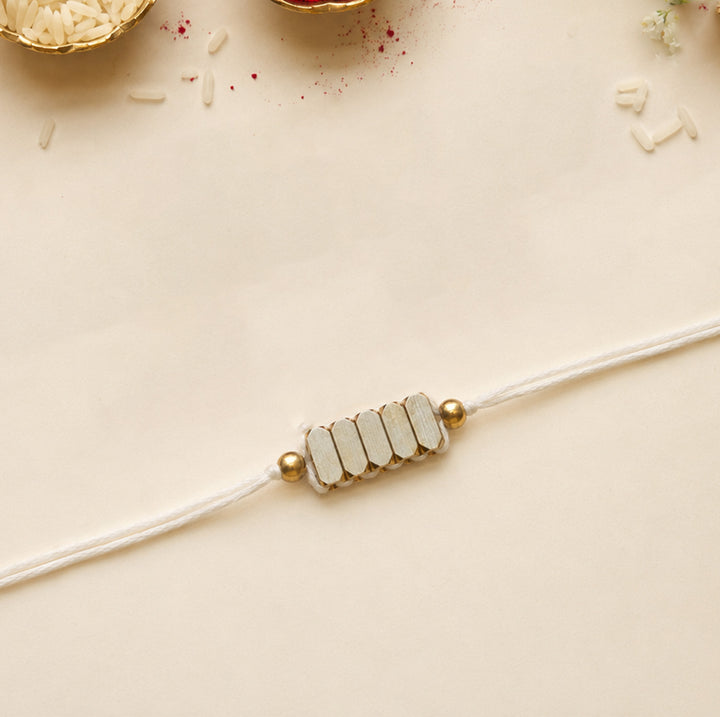 Beaded Rectangle Brass Beads Festive Rakhi With Roli Chawal For Brother