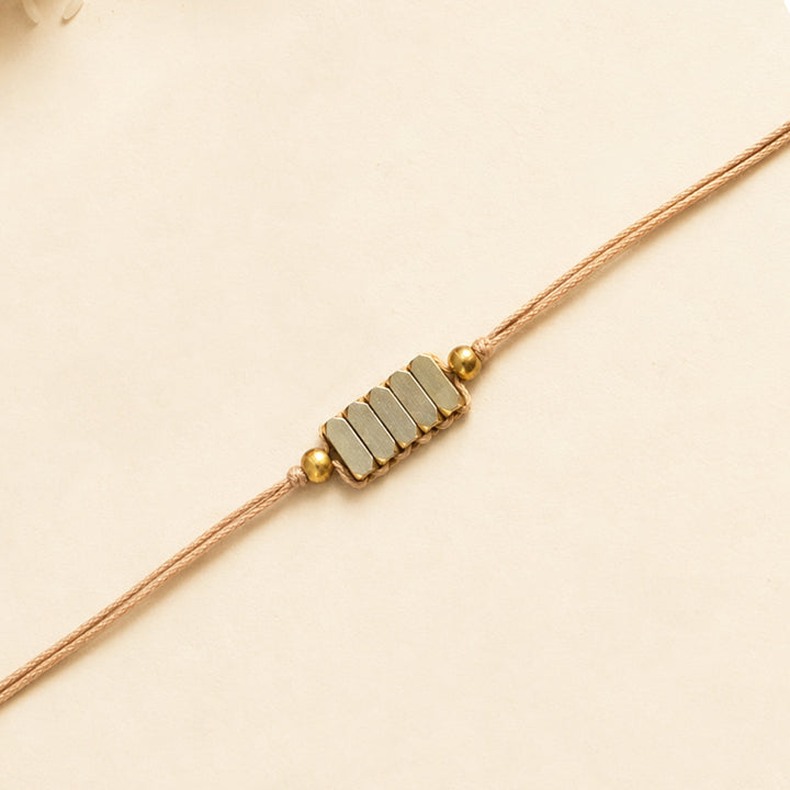 Beaded Rectangle Brass Beads Rakhi - Pastel Shades With Roli Chawal For Brother