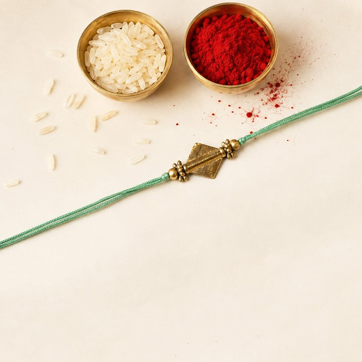 Beaded Diamond Brass Bead Pastel Rakhi With Roli Chawal For Brother