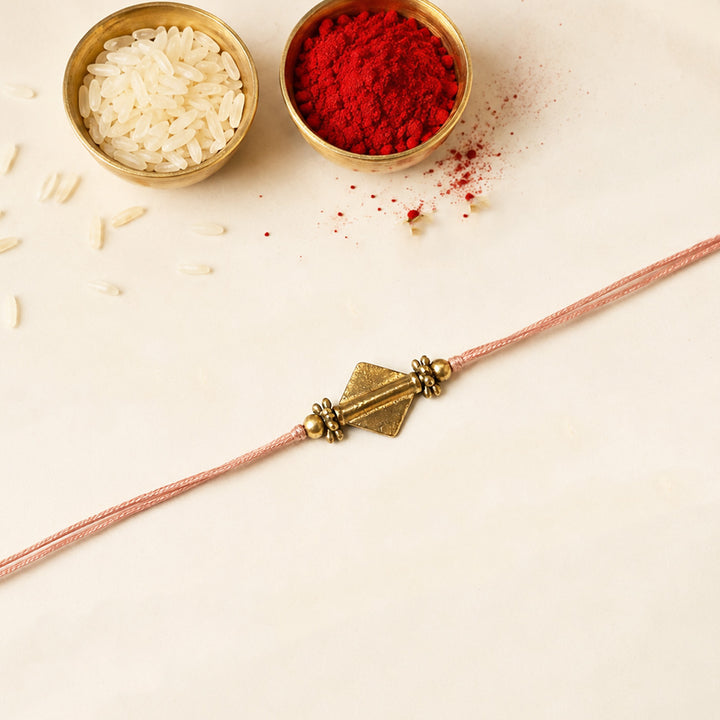Beaded Diamond Brass Bead Pastel Rakhi With Roli Chawal For Brother
