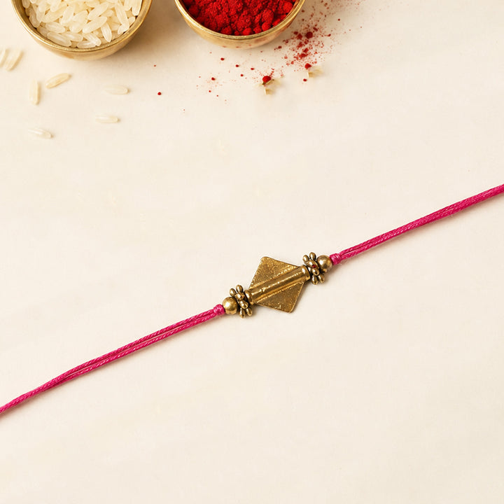 Beaded Diamond Brass Bead Pastel Rakhi With Roli Chawal For Brother