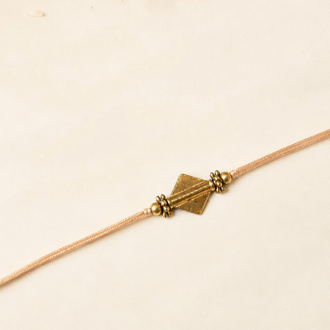 Beaded Diamond Brass Bead Pastel Rakhi With Roli Chawal For Brother