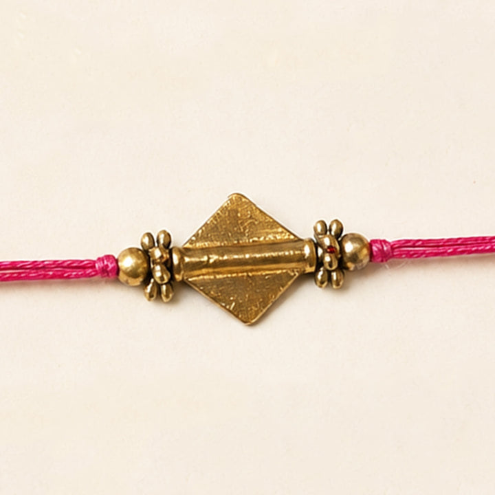 Beaded Diamond Brass Bead Pastel Rakhi With Roli Chawal For Brother