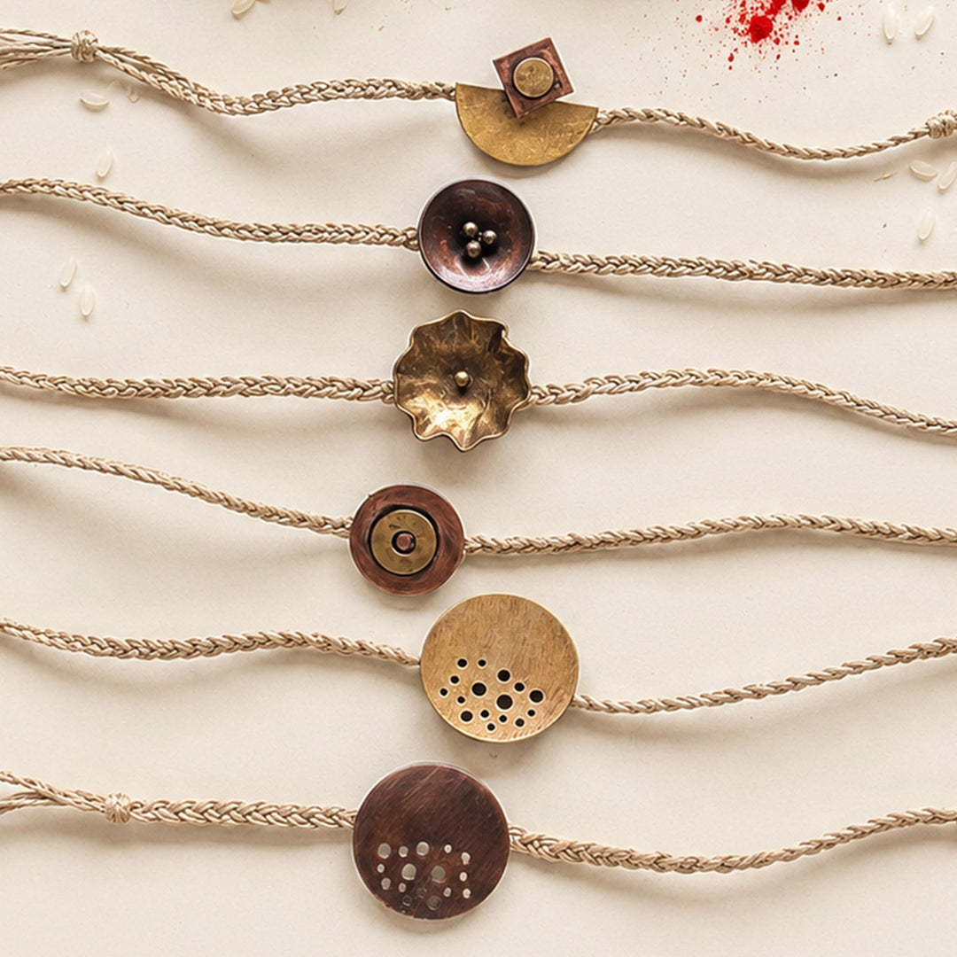 Handcrafted Lotus & Diya Brooch Pin Rakhi With Roli Chawal For Brother | Set of 6